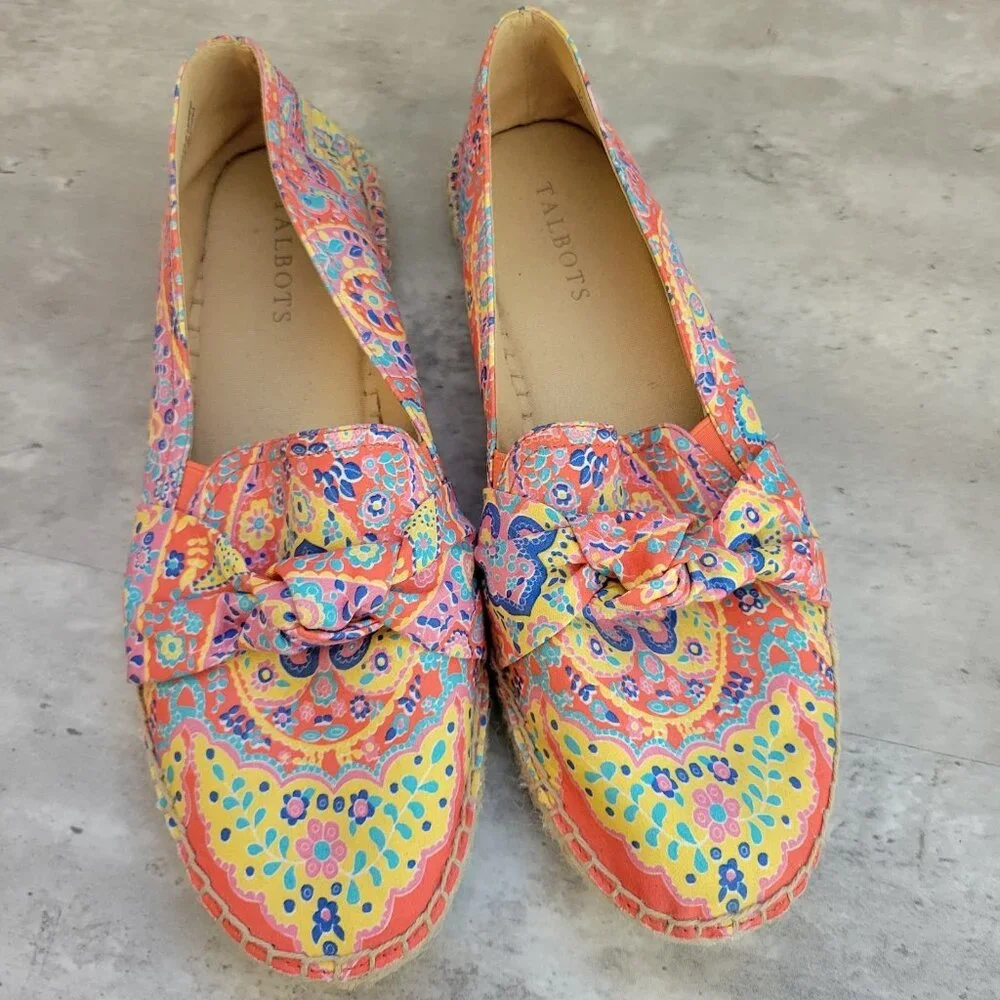 Talbots Womens Izzy Espadrille Flats Size‎ 9.5 M Paisley Slip On Shoe